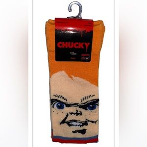 Chucky Crew Socks 1 Pair Men 6.5-12 Orange Blue Childs Play Horror Good Guy Doll
